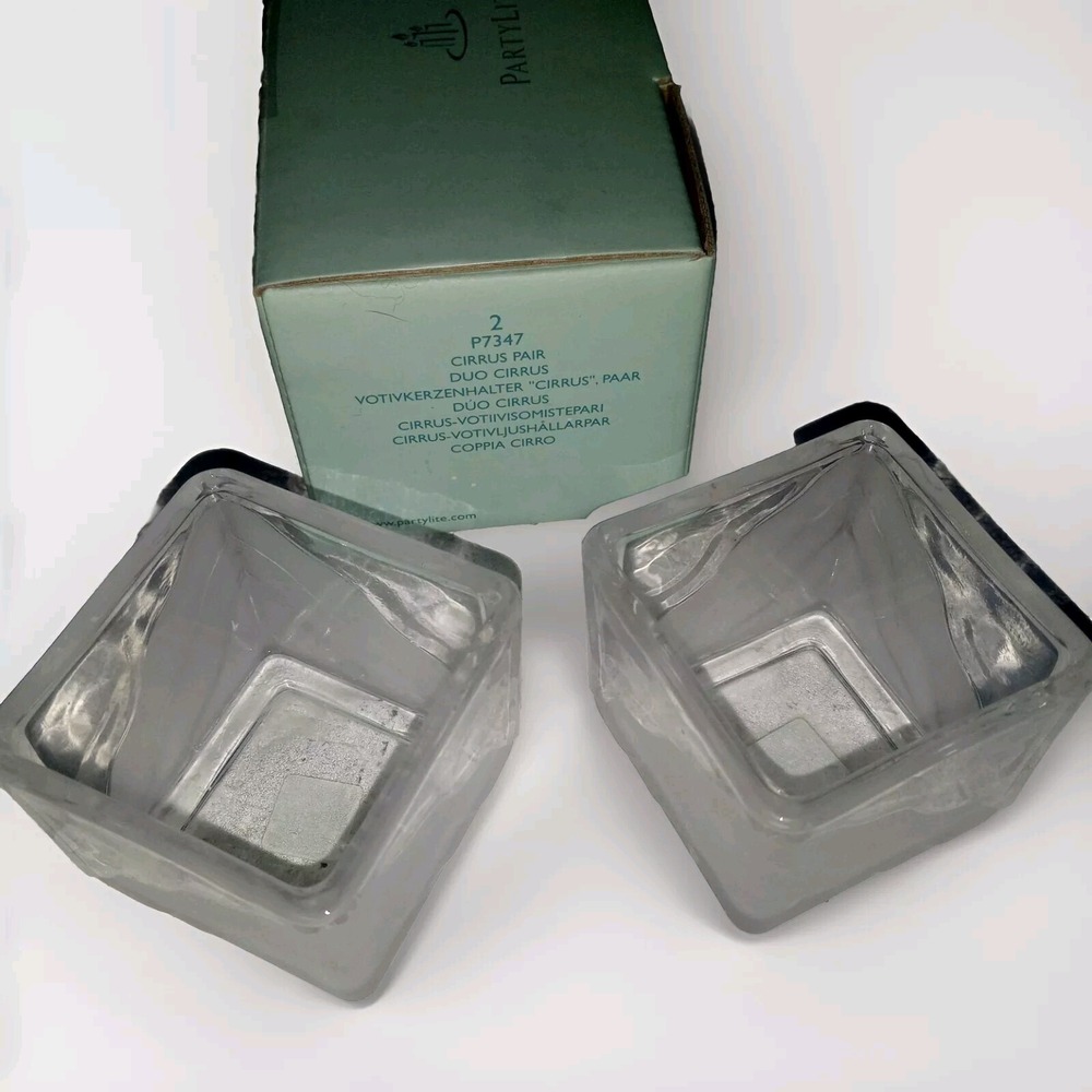 Party Lite Cirrus Pair Glass Candle Holder Set of 2 - Boxed